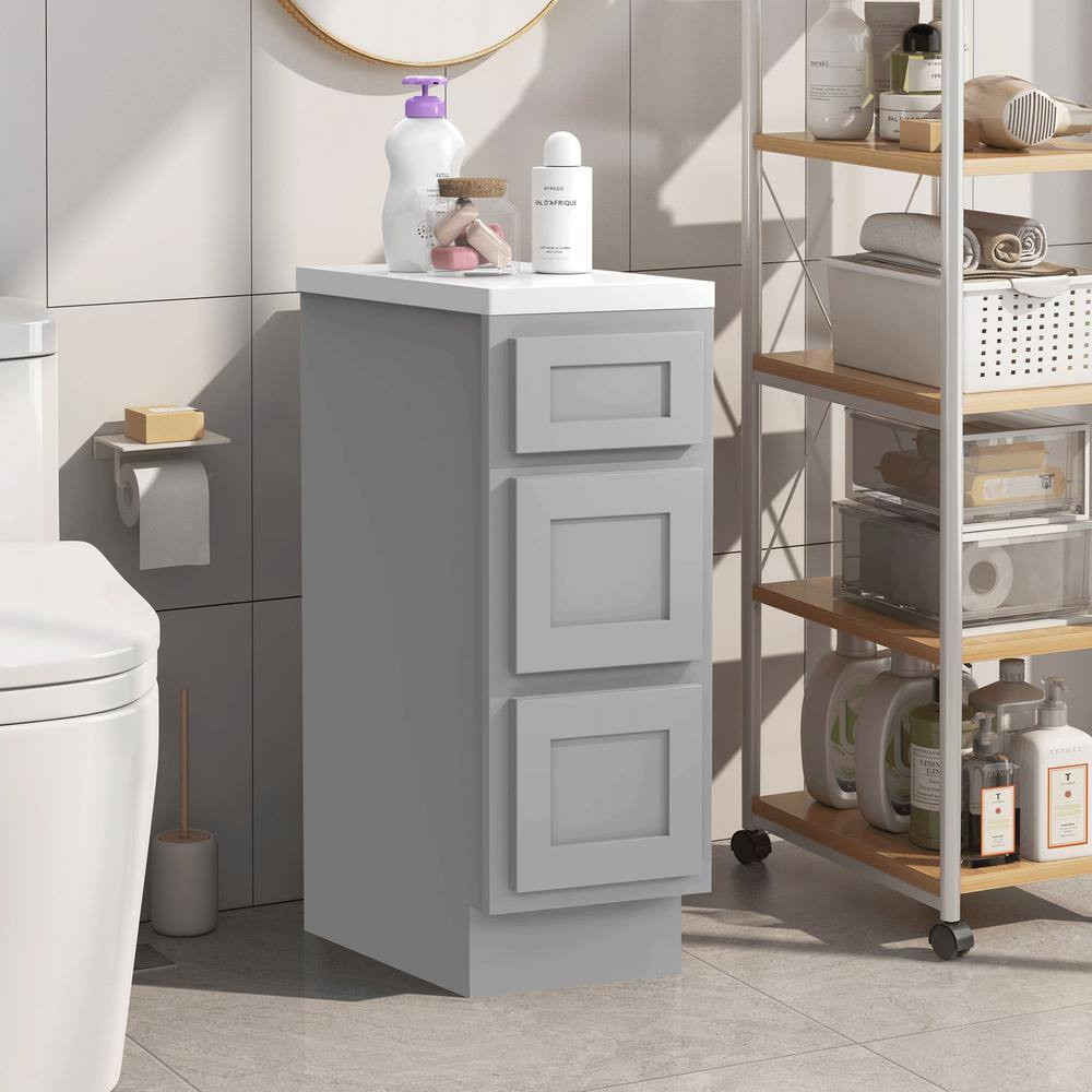 12 In. W X 21 In. D X 32.5 In. H 3-Drawers Bath Vanity Cabinet Only in Gray (Una