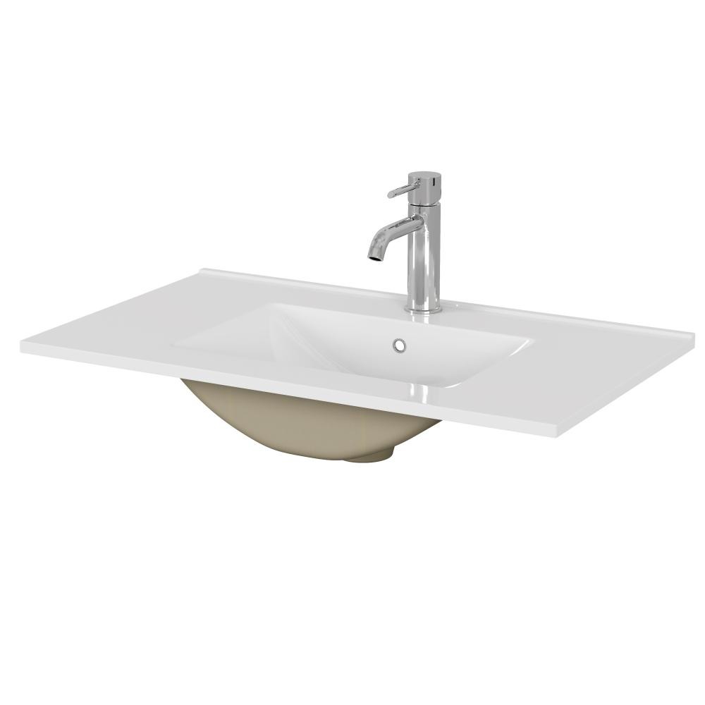 32-Inch White Ceramic Bathroom Sink, Fits 32-Inch Vanity,Pre-Drilled Faucet Hole