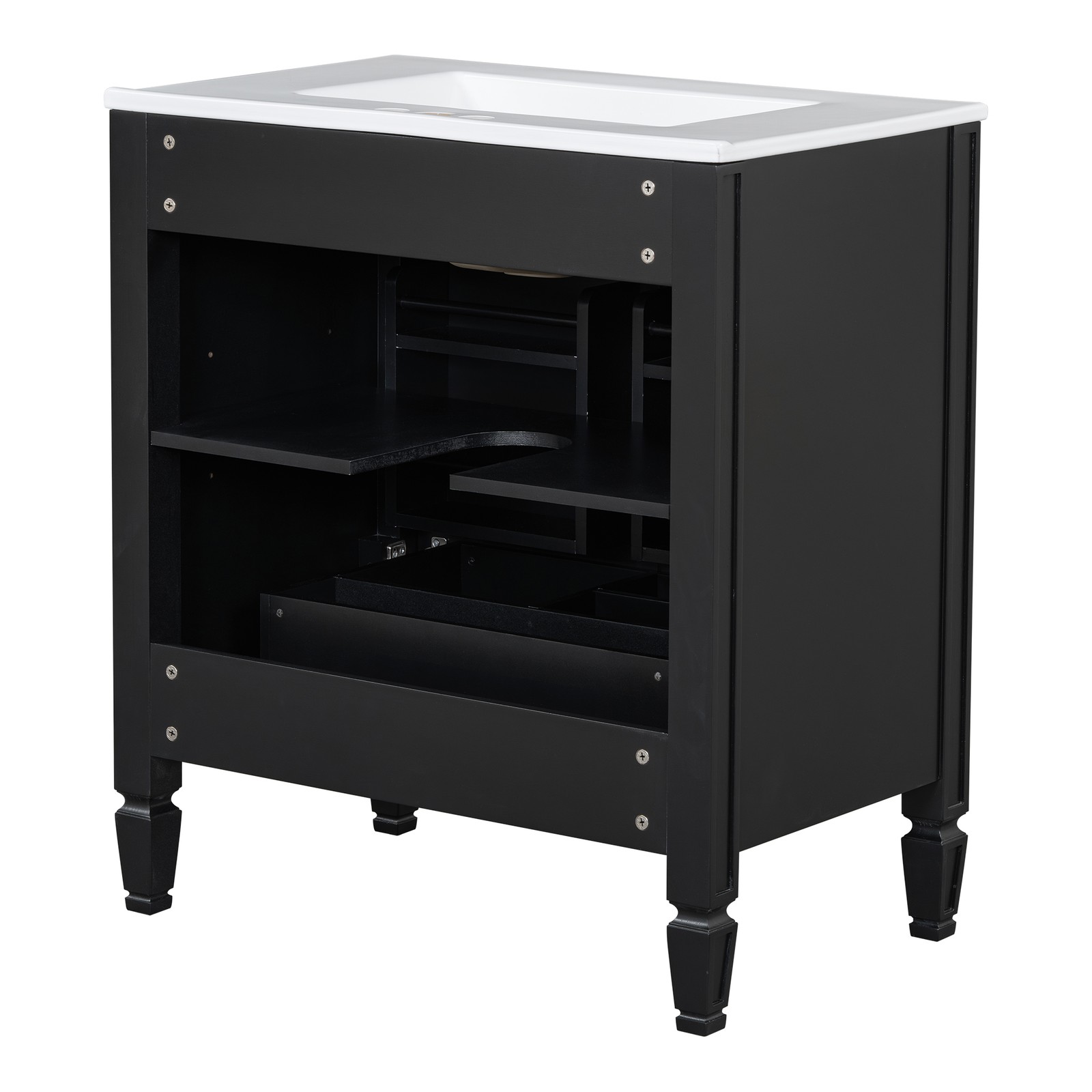 60″ Bathroom Vanity with Double Sink, Ceramic Sink, Soft Close Doors, Black