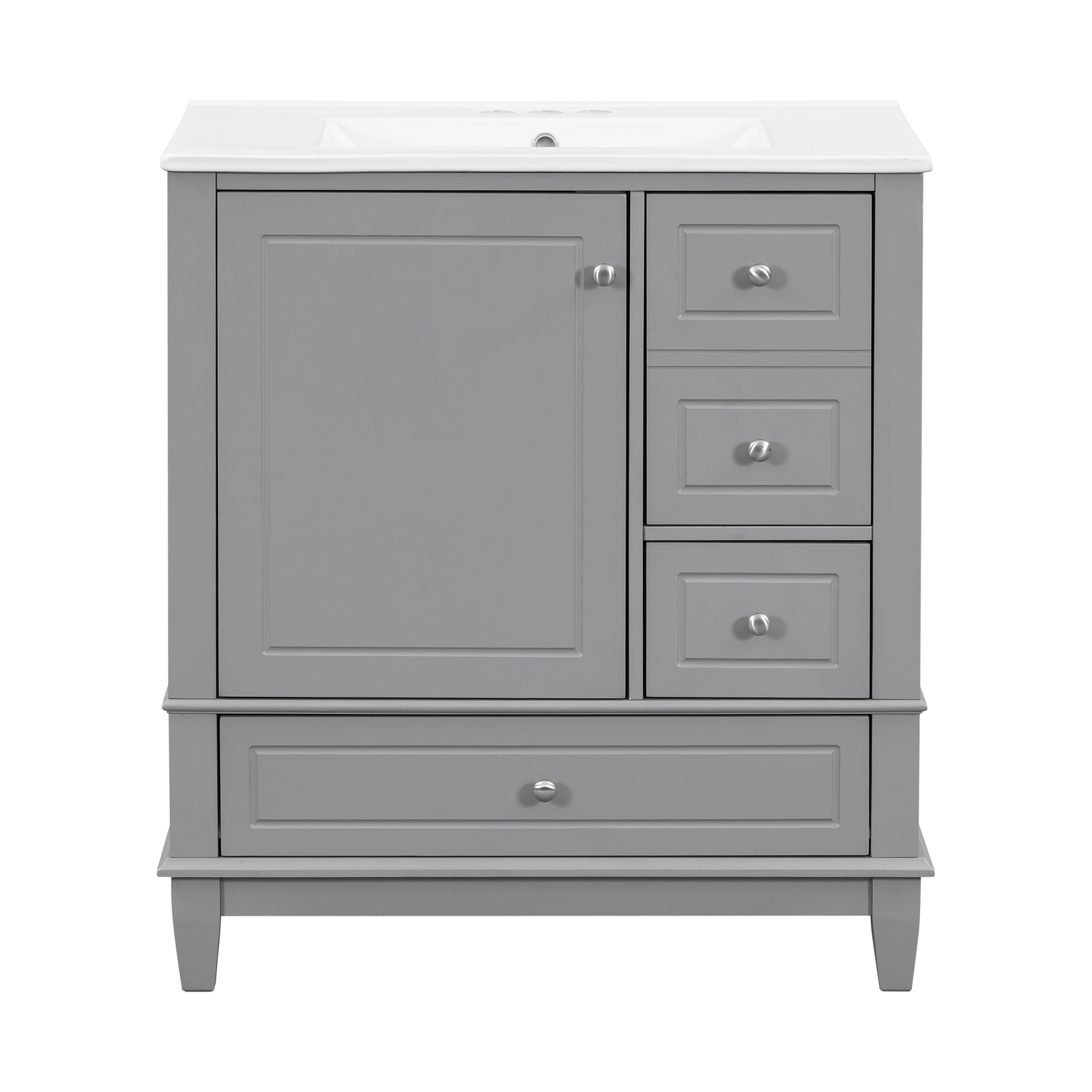 30″ Bathroom Vanity with Ceramic Sink Freestanding Solid Wood Storage Cabinet