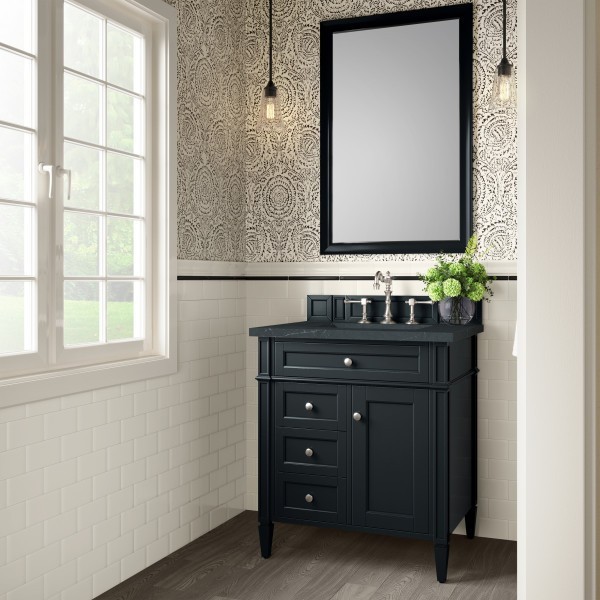 30″ James Martin Brittany 650-V30-BKO-3CSP Vanity Cabinet Charcoal Soapstone Top