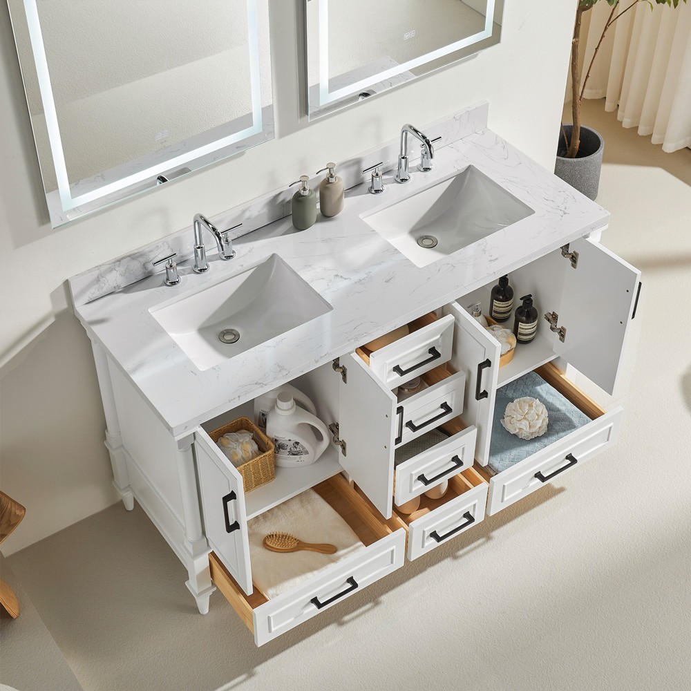 60″ Bathroom Vanity w/Sink,Fully Assembled Freestanding Vanity Cabinet,6 Drawers