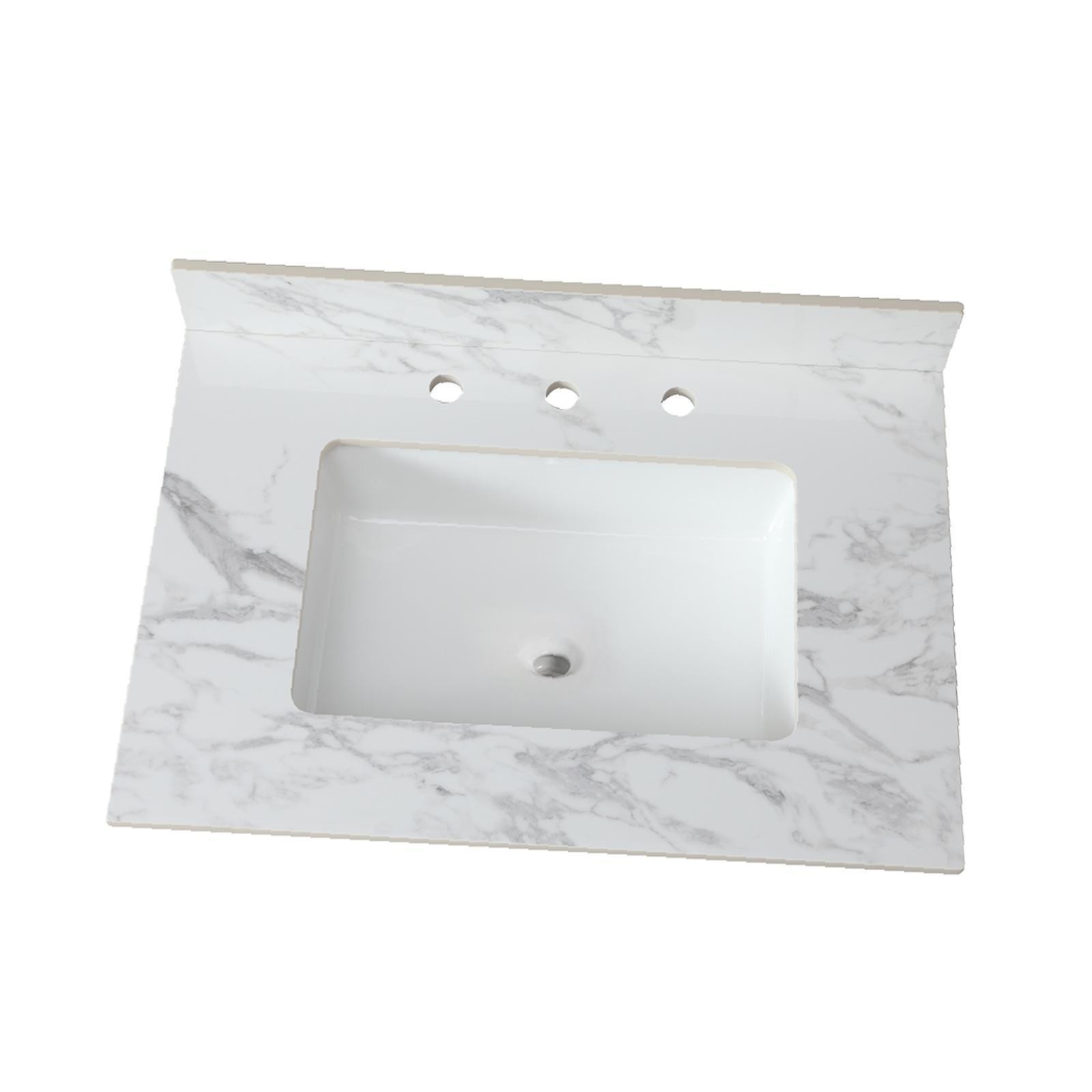 Sintered Stone Vanity Countertop with Rectangular Undermount Sink, Pre-Drilled