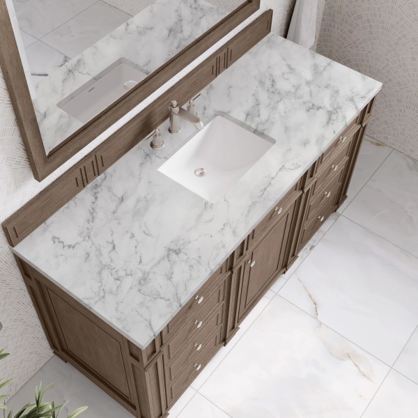60″ James Martin Bristol 157-V60S-WW-3CAR Vanity Cabinet 3 CM Carrara Marble Top