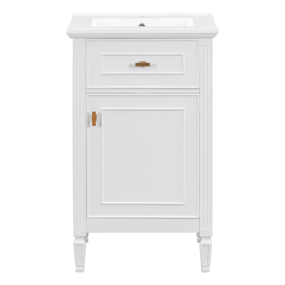 20” Bathroom Vanity w Sink Solid Wood Legs Adjustable Shelf Tilt-Out Drawer