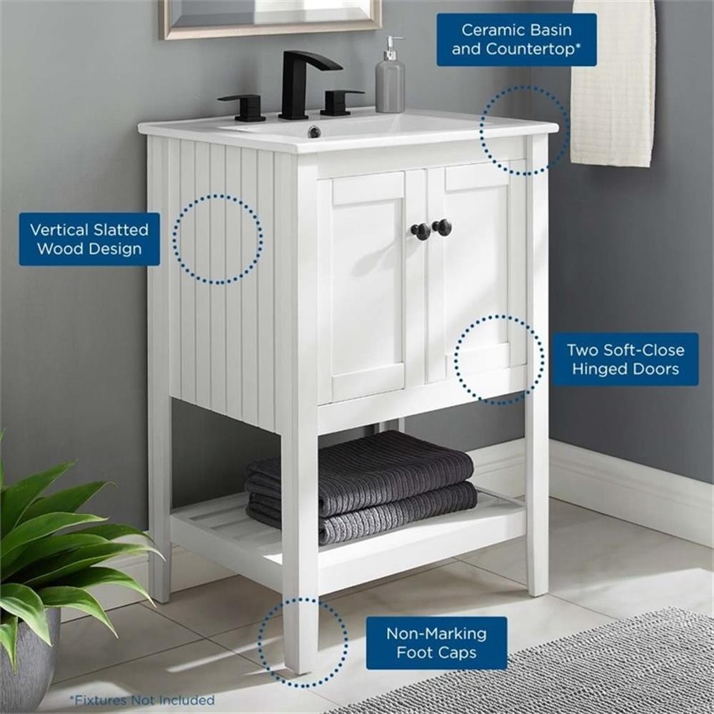Pemberly Row 24″ Modern Wooden Bathroom Vanity in White Finish