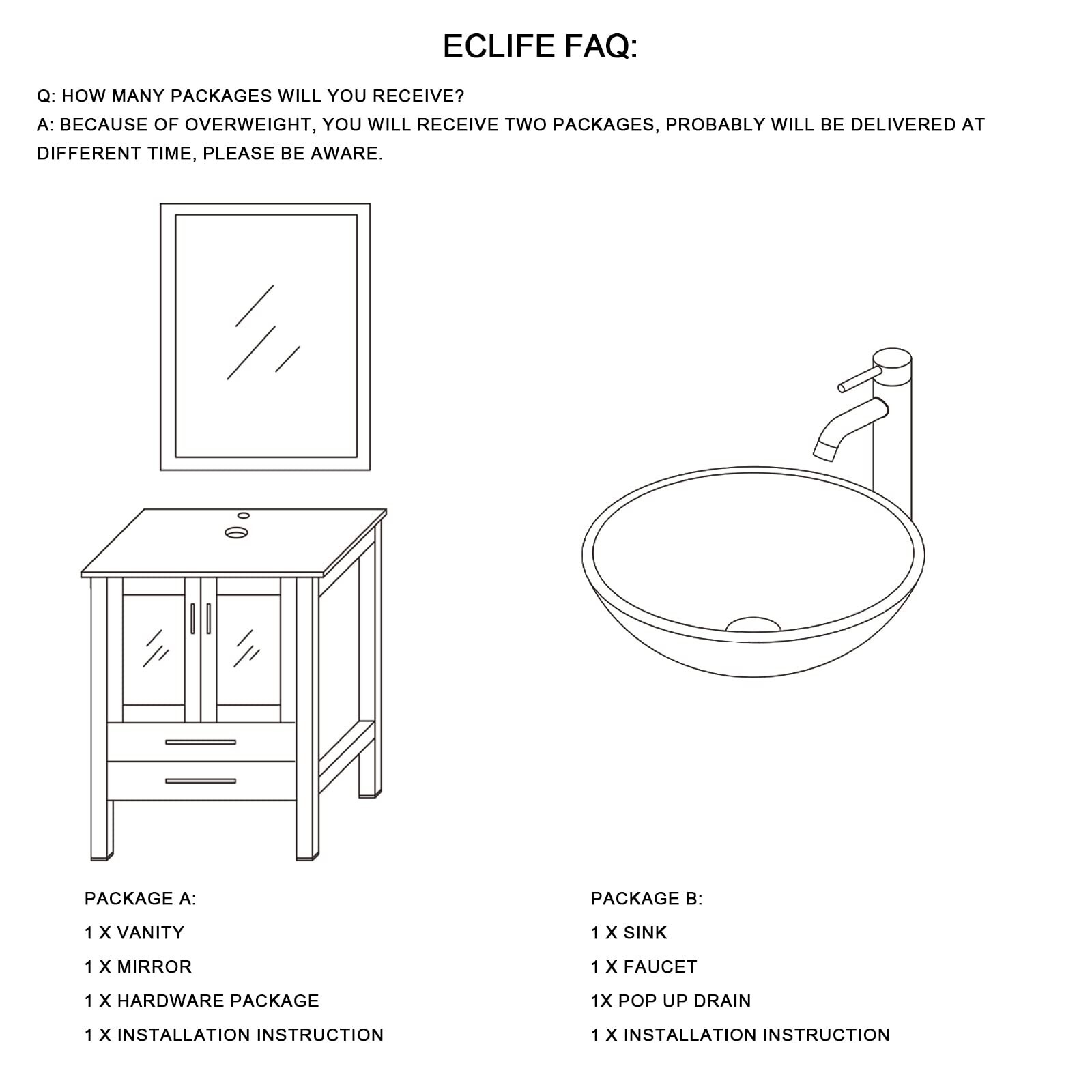 24″ White Bathroom Vanity Set Tempered Clear Glass Vessel Sink Combo No Mirror