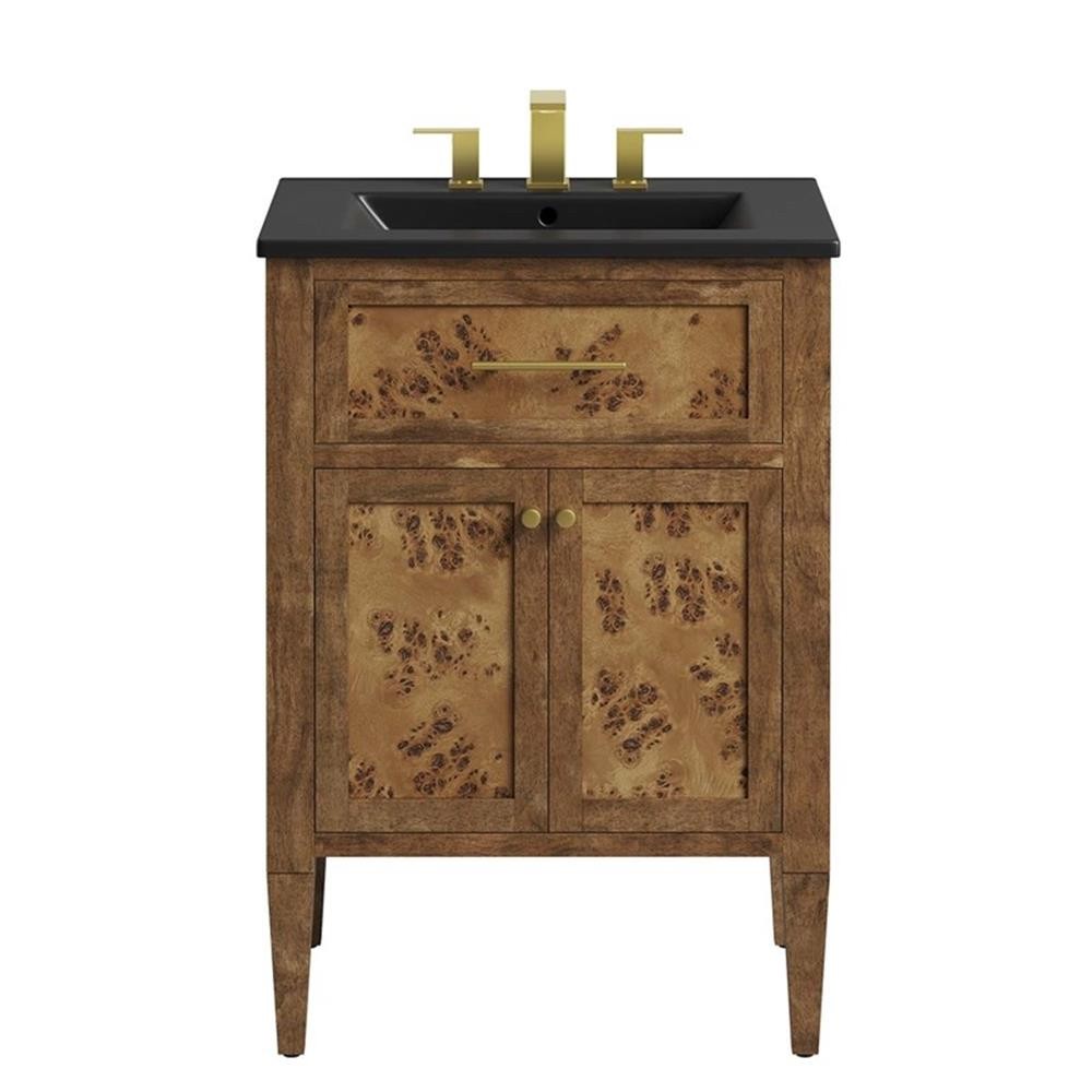 Modway Elysian 24″ Modern Wood Bathroom Vanity in Black and Brown