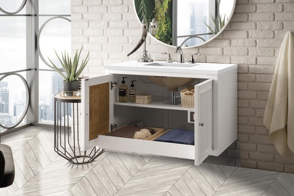 36″ James Martin Athens E645-V36-GW-3WZ Vanity Cabinet White Zeus Silestone Top