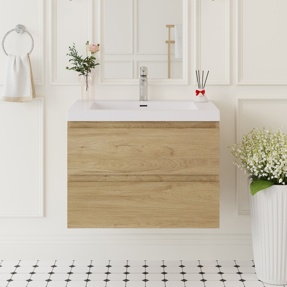 24″ 30″ 36″ Wall Mounted Bathroom Vanity with Sink, Floating Cabinet, 2 Drawers