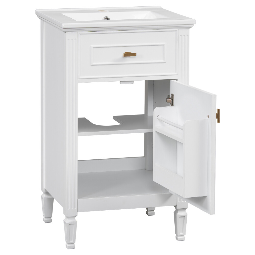 20” Bathroom Vanity w Sink Solid Wood Legs Adjustable Shelf Tilt-Out Drawer