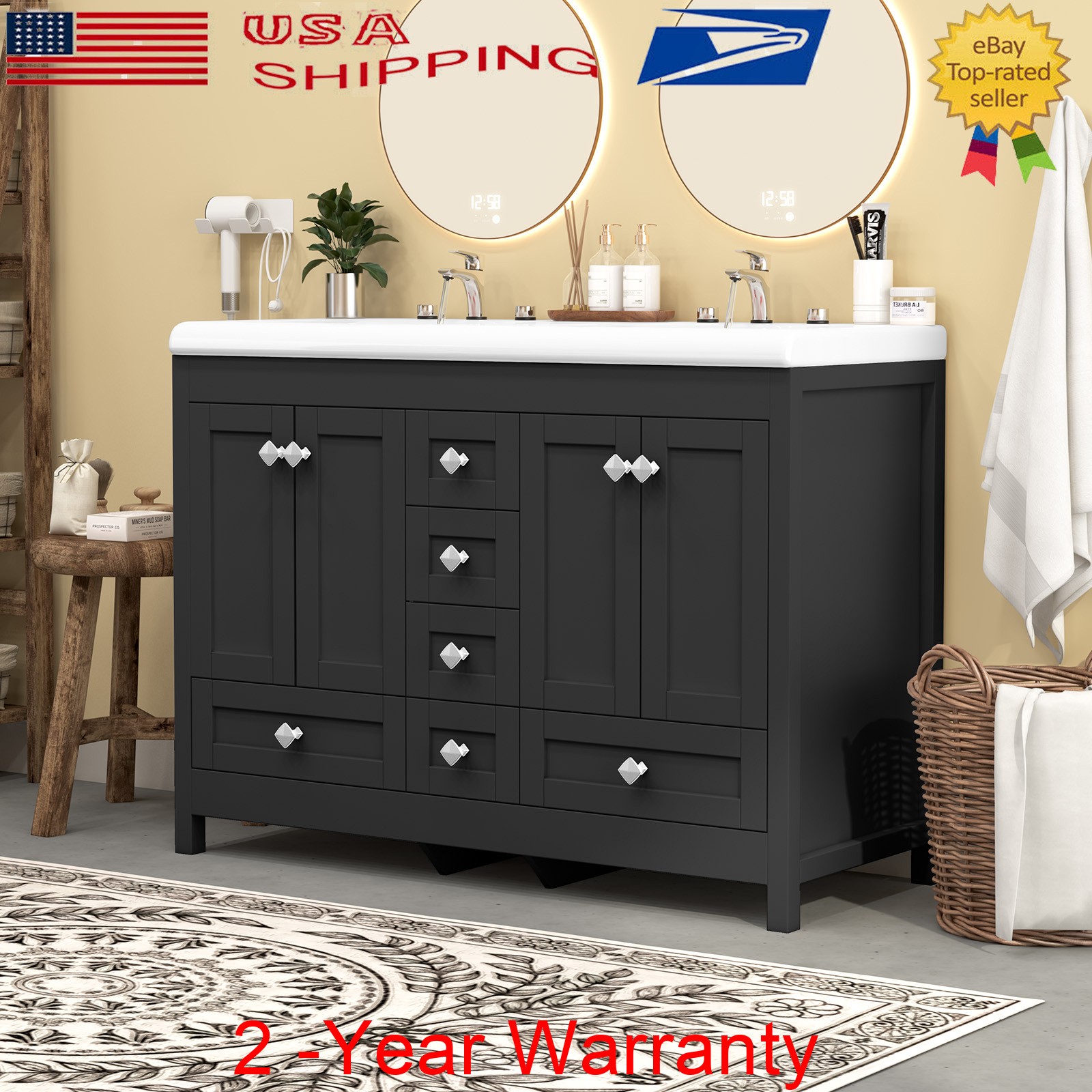 47.3″ Bathroom Vanity w/ Double Sink Bathroom Sink Cabinet Freestanding Storage