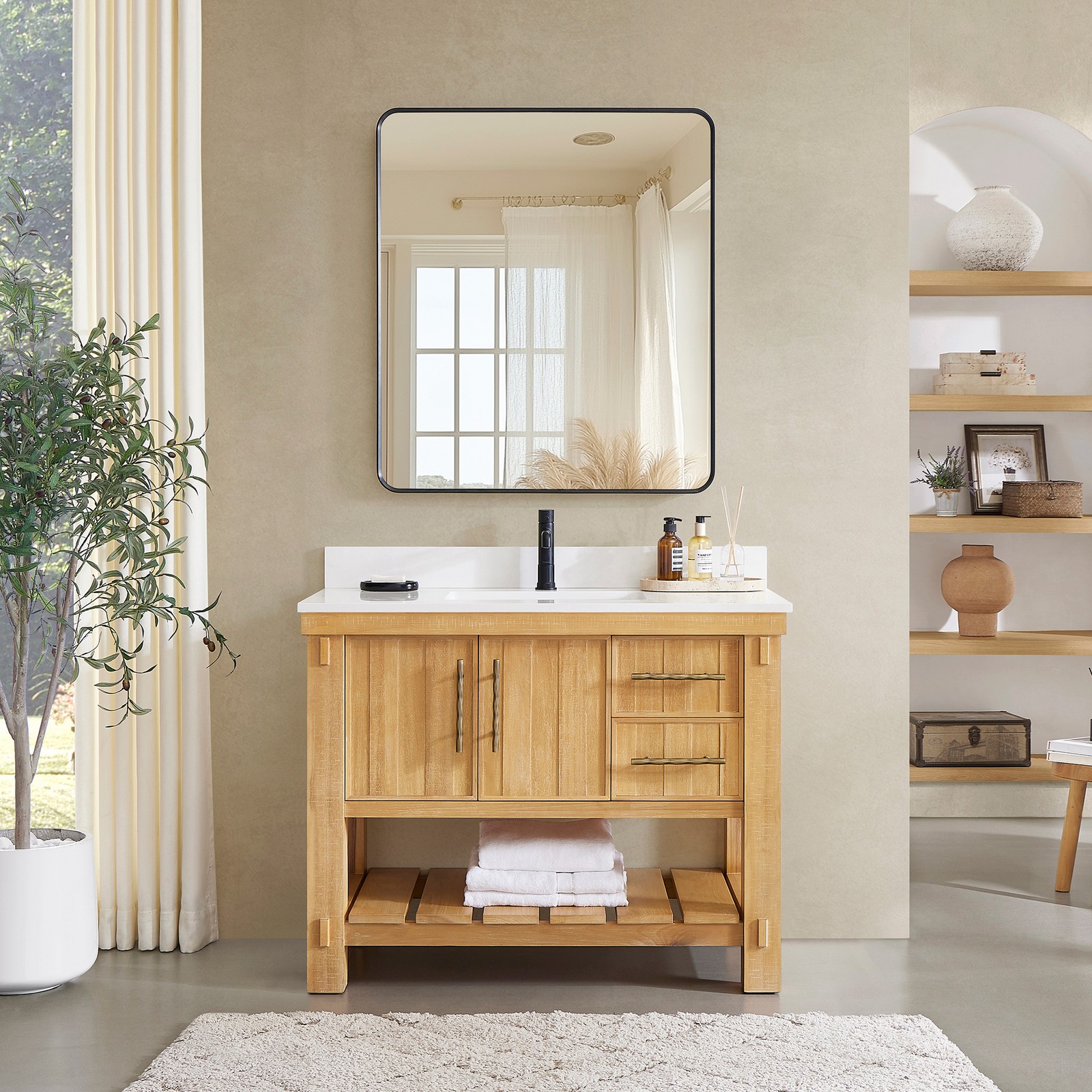 Paris 42″ Single Bath Vanity in Acacia Classic Grey with White Quartz Stone Top