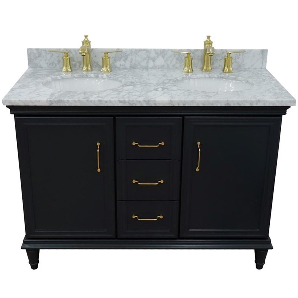 49 in. Double Wooden Vanity Dark Gray with White Carrara Oval Sink
