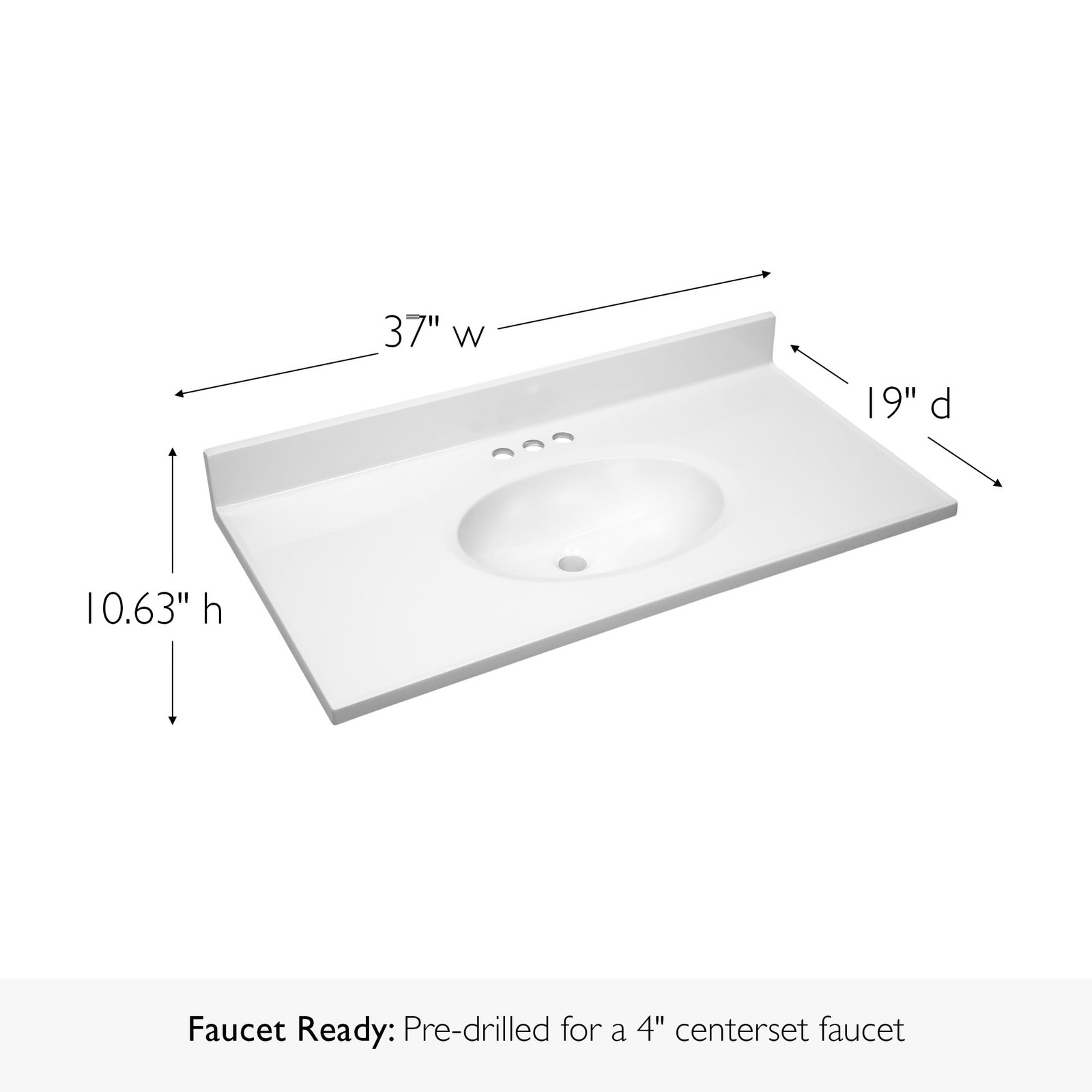 Pemberley Row Marble Solid White Vanity Top Oval Waterproof 37″ x 19″ Unassem…