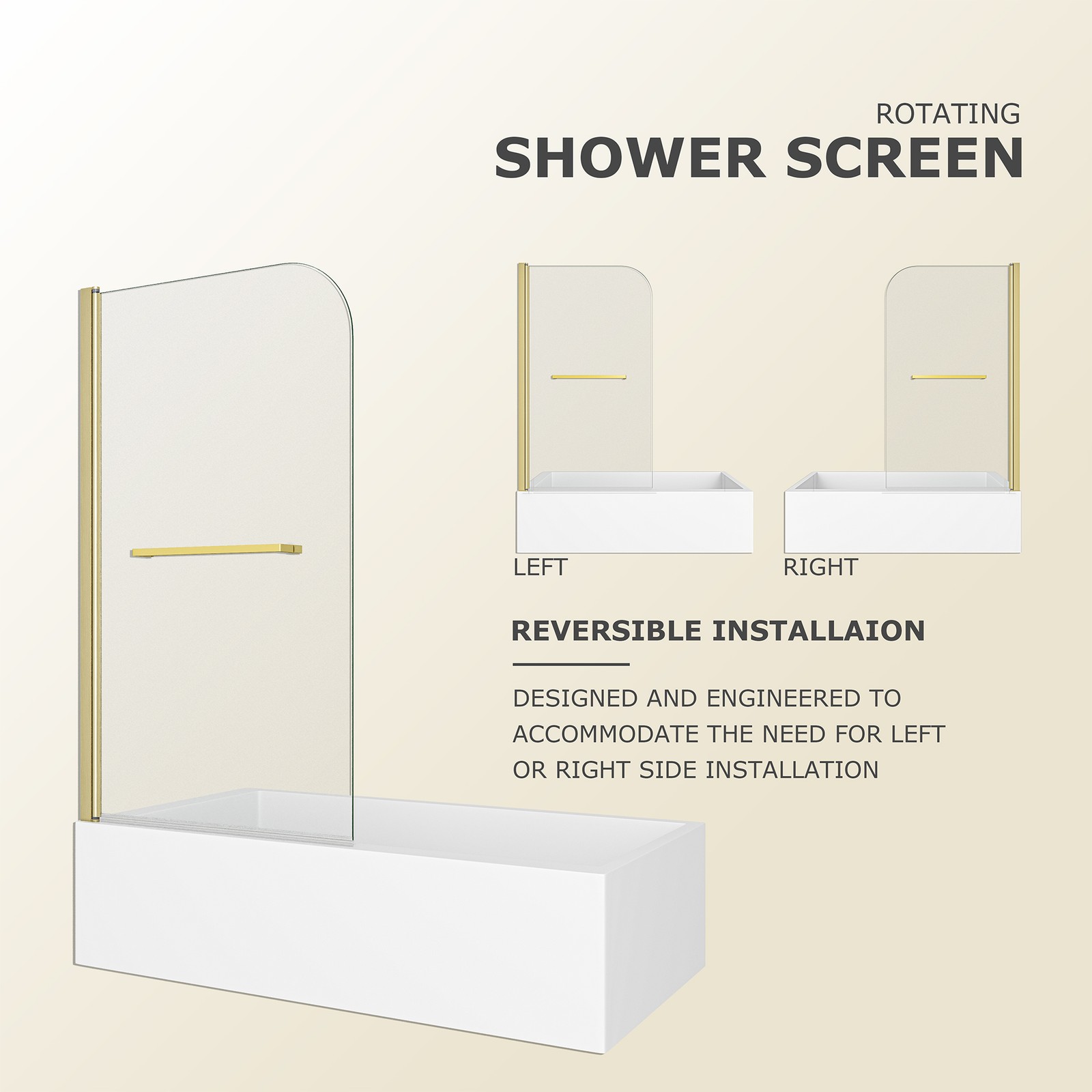 Frameless Shower Door 180 Pivot Brushed Gold Tempered Glass 31-32″ x 55″
