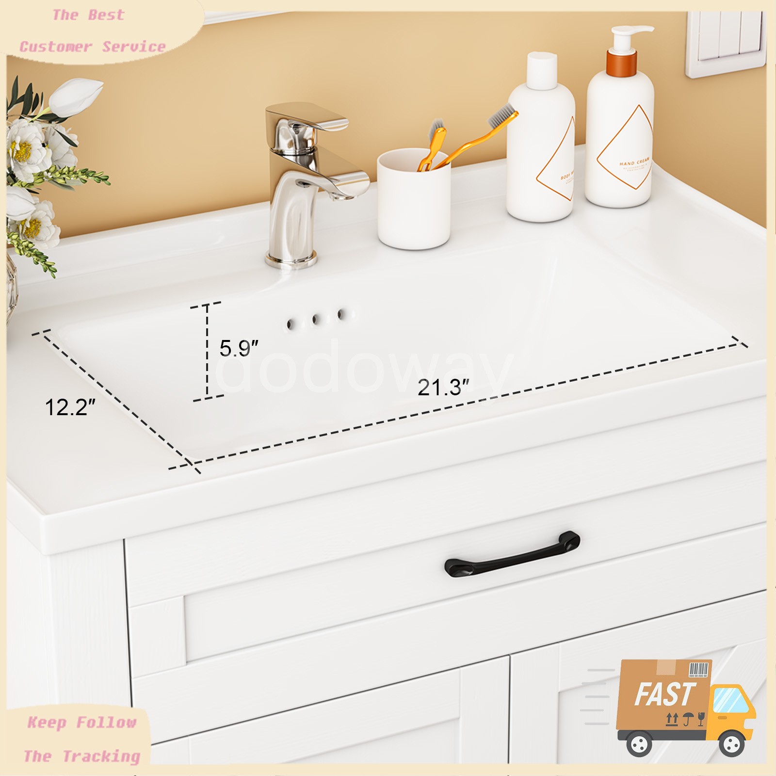 31” Whtie Bathroom Vanity with Ceramic Sink Combo, Abundant Storage Cabine