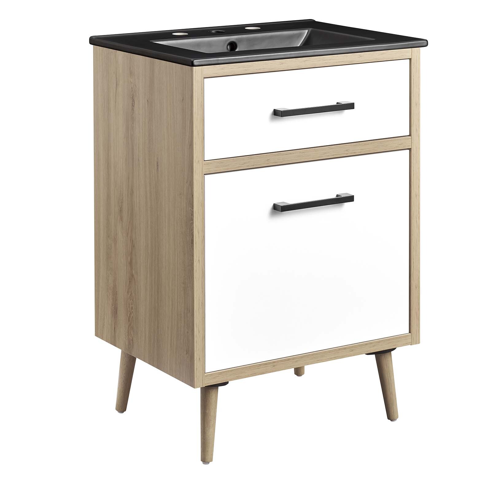 Modway Maverick 24″ Bathroom Vanity Cabinet in Black Oak With Ceramic Sink Basin