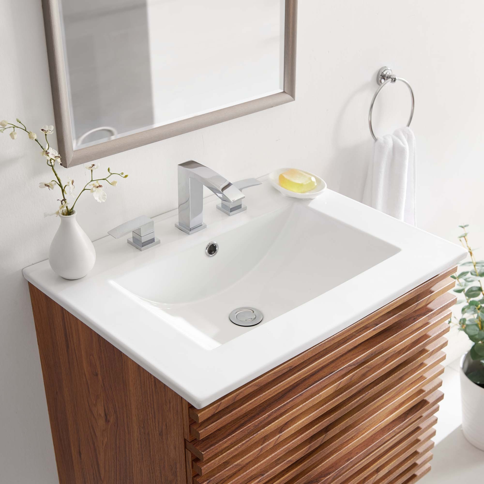 Modway Cayman Modern 24″ Bathroom Sink in White With Rectangular Basin