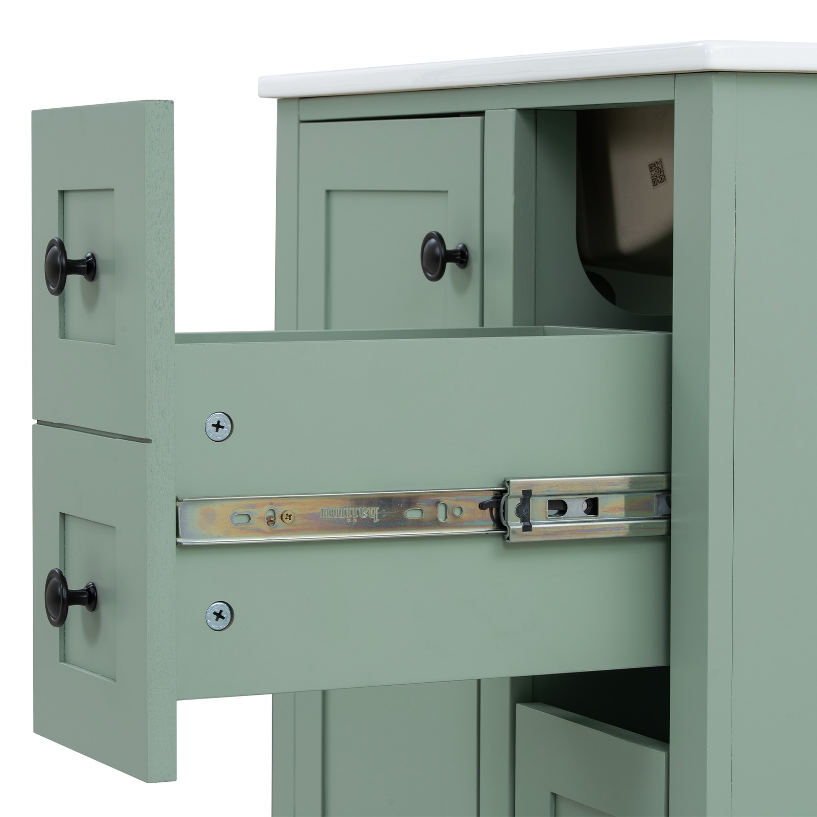 24″ Wood Bathroom Vanity Storage Cabinet with Ceramic Sink & Soft-Close Drawers