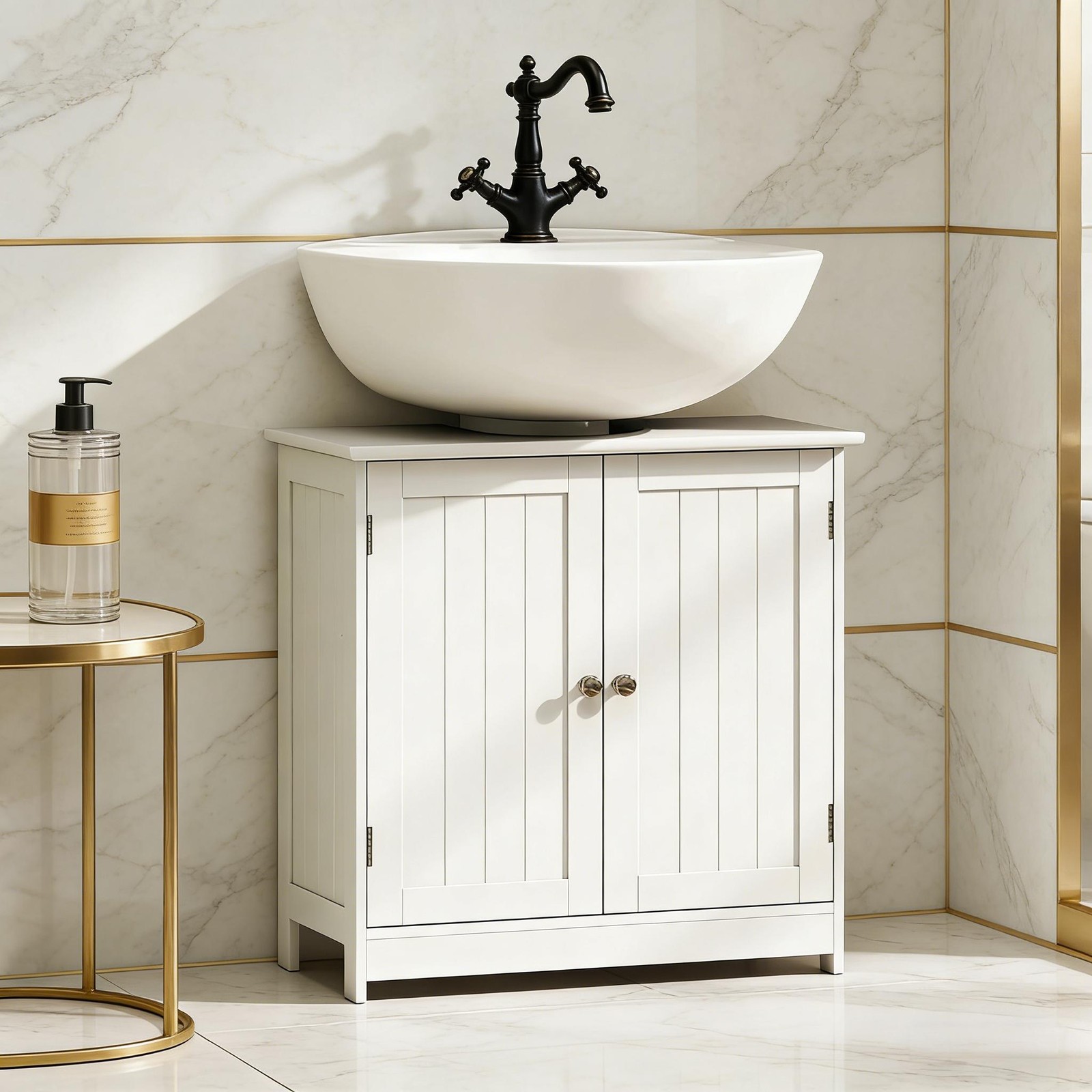 Pedestal Sink Storage Cabinet, Under Sink Bathroom Cabinet, White