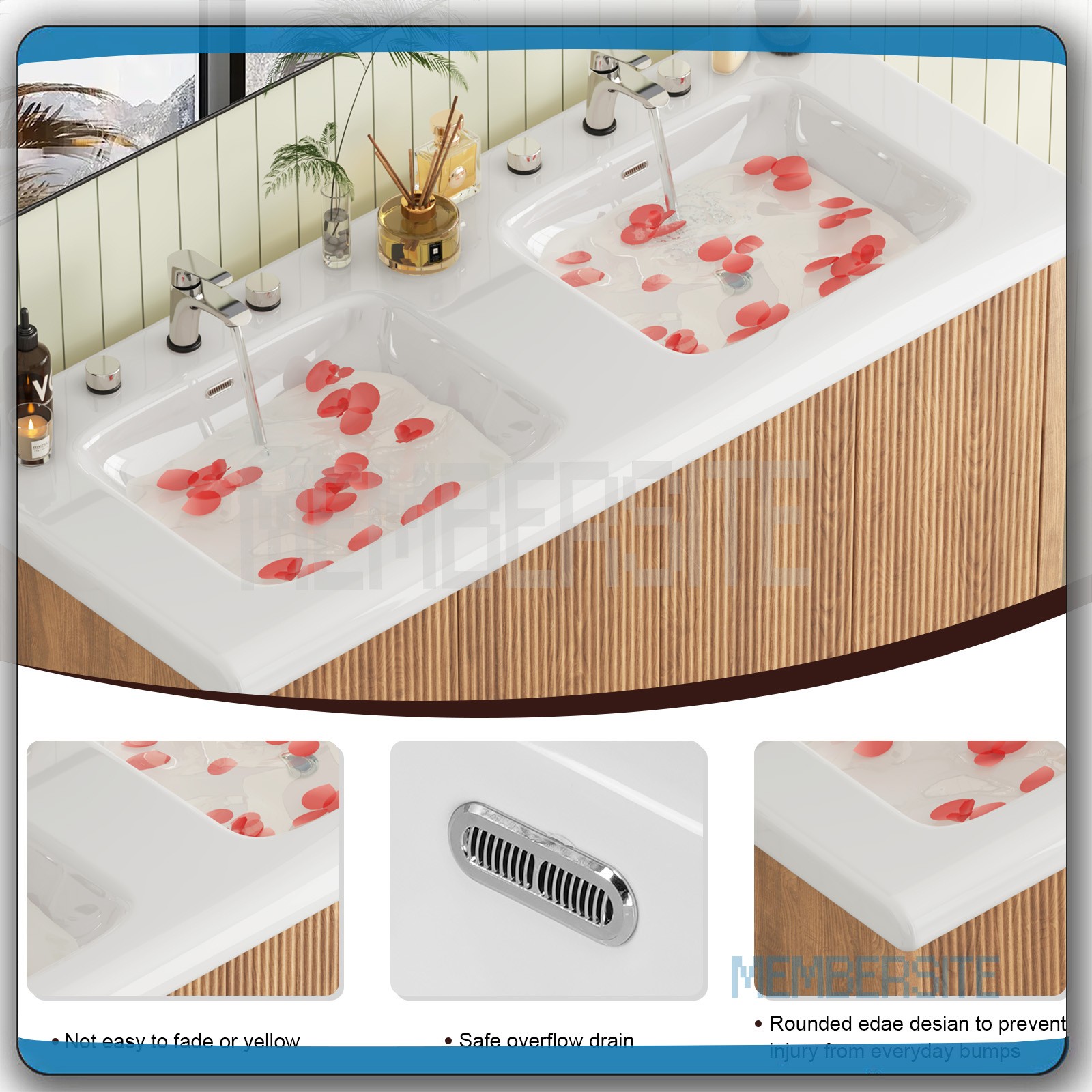 Bathroom Vanity 46.7″ Double Sink Storage Vanity Cabinet 2 Drawers Freestanding
