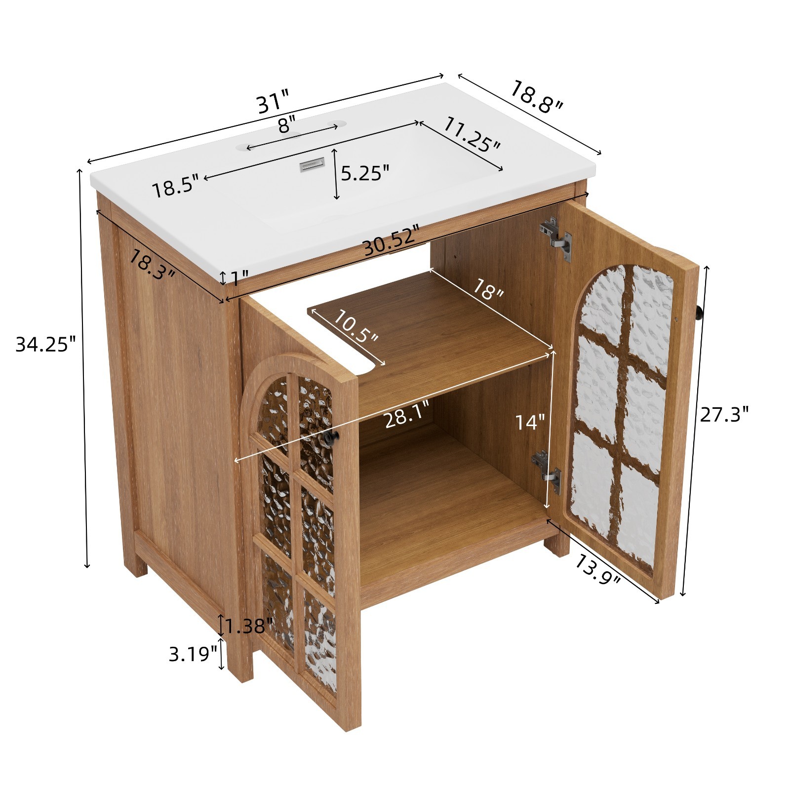 30 Inches Bathroom Vanity with Ceramic Sink,Vintage Rustic Bathroom Cabinet