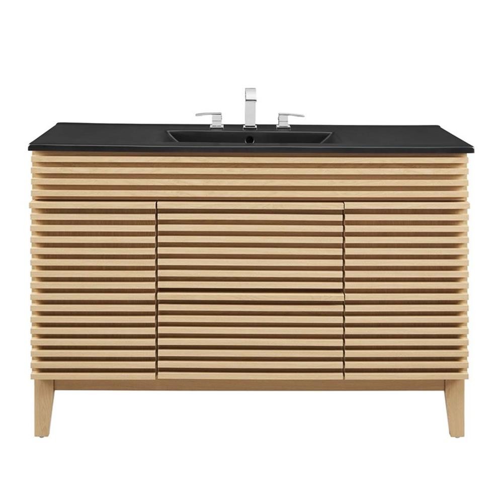 Modway Render 47.5″ Plastic and Wood Single Sink Bathroom Vanity in Oak/Black