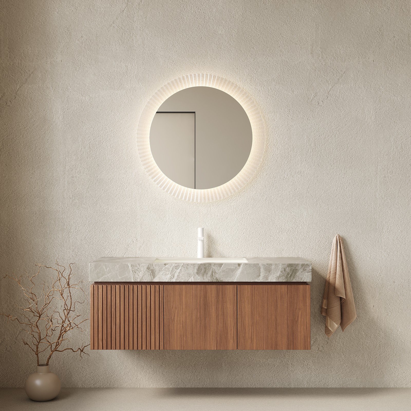 48″ Bathroom Vanity Sink Floating Plywood Storage Cabinet Brown Oak Gray