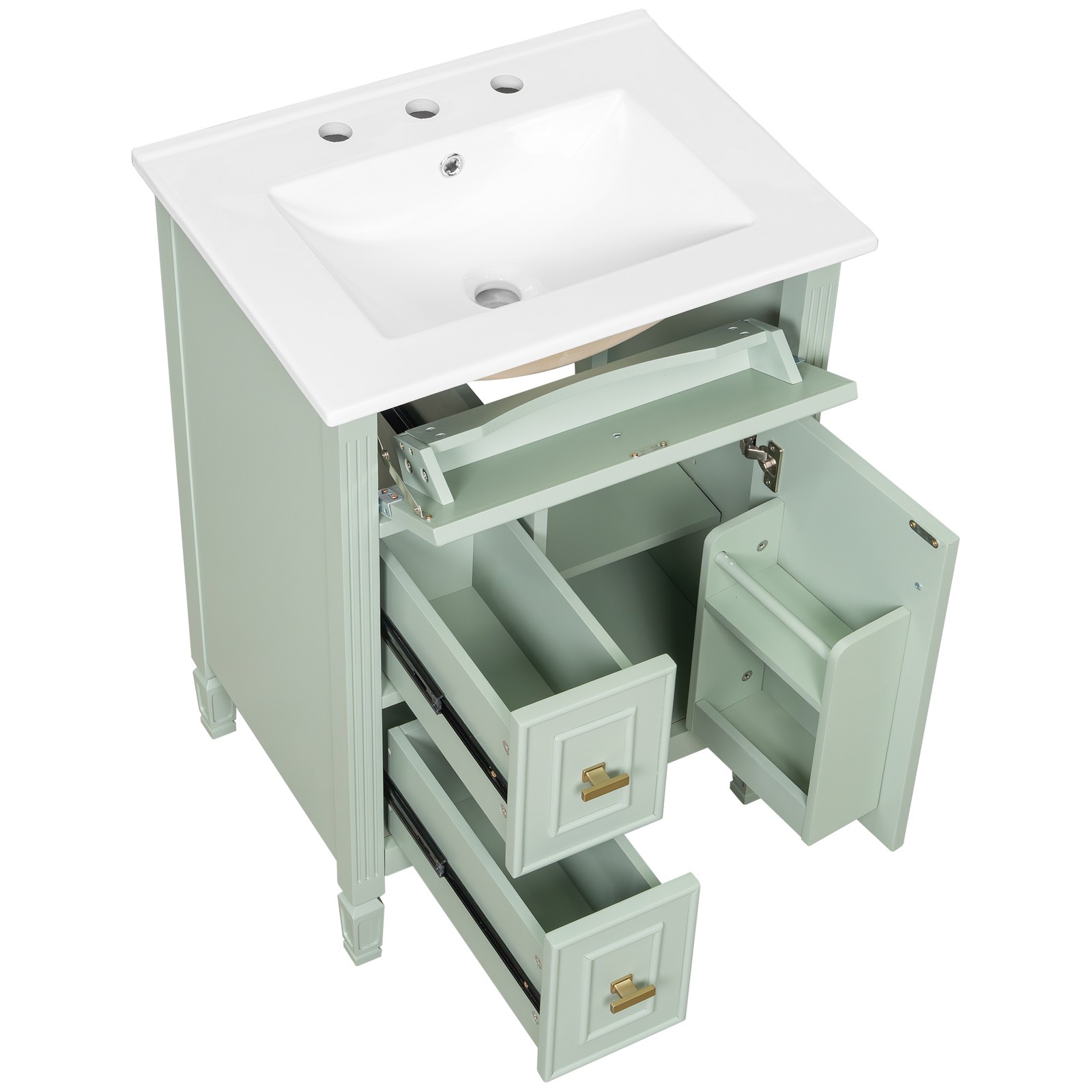 24″ Green Bathroom Vanity with Sink, Solid Wood & MDF Cabinet