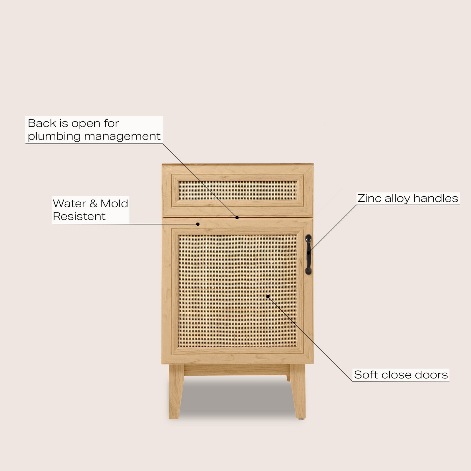Javer 20 in. W x 18 in. D x 33 in. H Rattan Modern Farmhouse 2-Shelf Bath Vanity