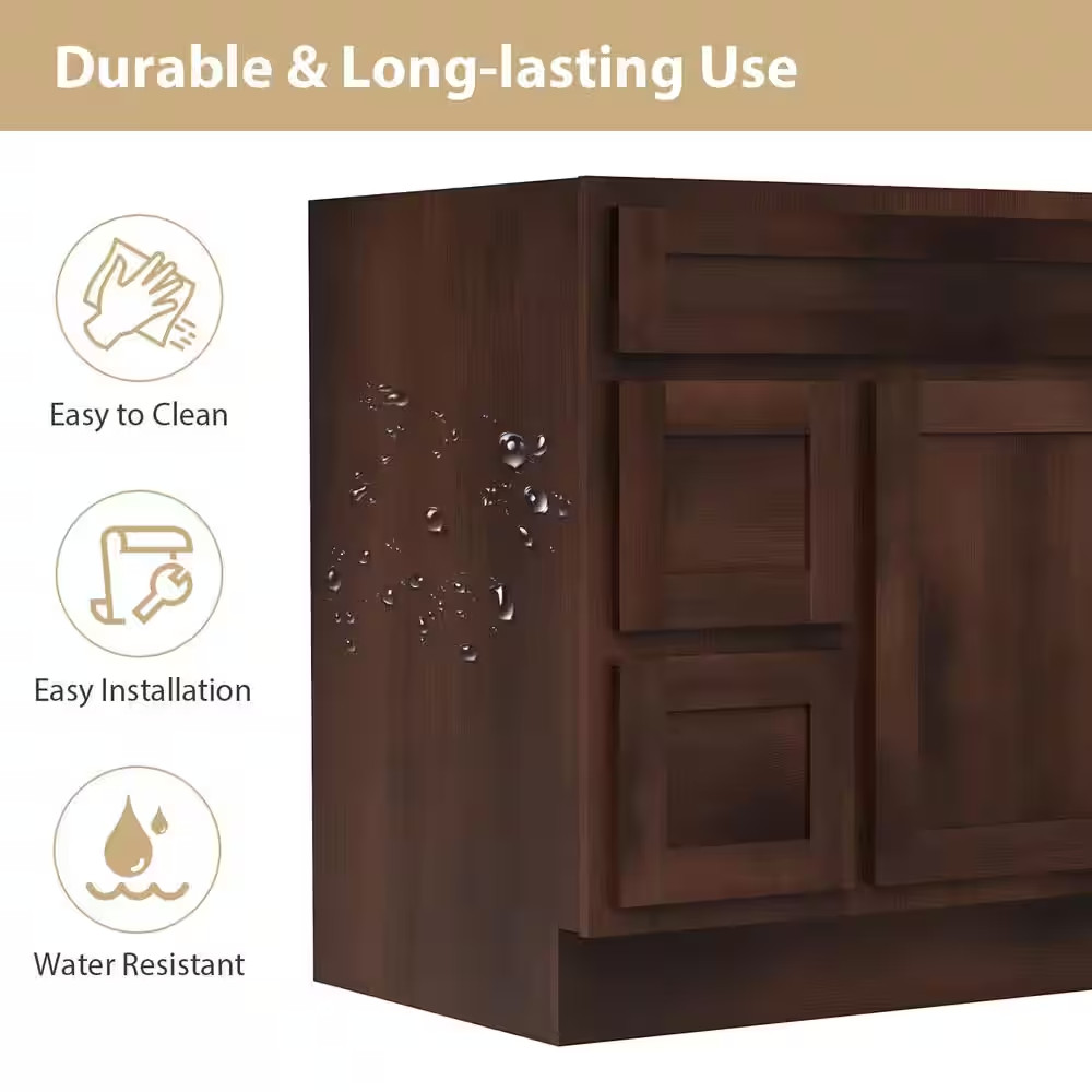 36 In. W X 21 In. D X 32.5 In. H 2-Left Drawers Bath Vanity Cabinet Only in Brow