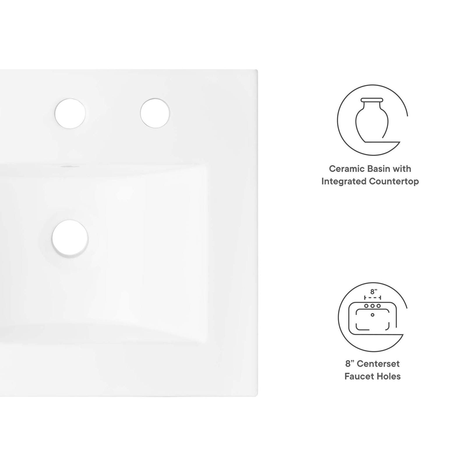Modway Cayman Modern 18″ Bathroom Sink in White With Rectangular Basin