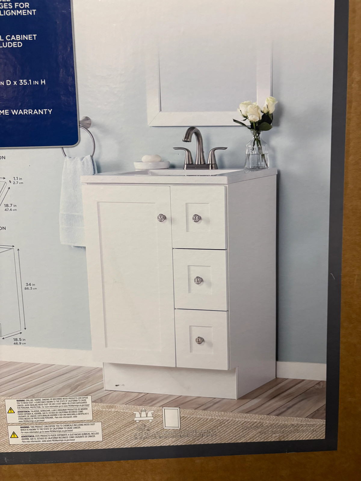 Glacier Bay Bannister 25 in. Single Sink White Bath Vanity Granite Marble Top