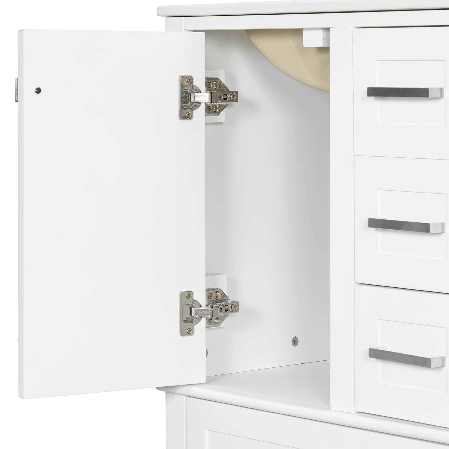 24.8″ Bathroom Vanity Freestanding White Green Hardwood Soft-Close 3 Drawer Sink