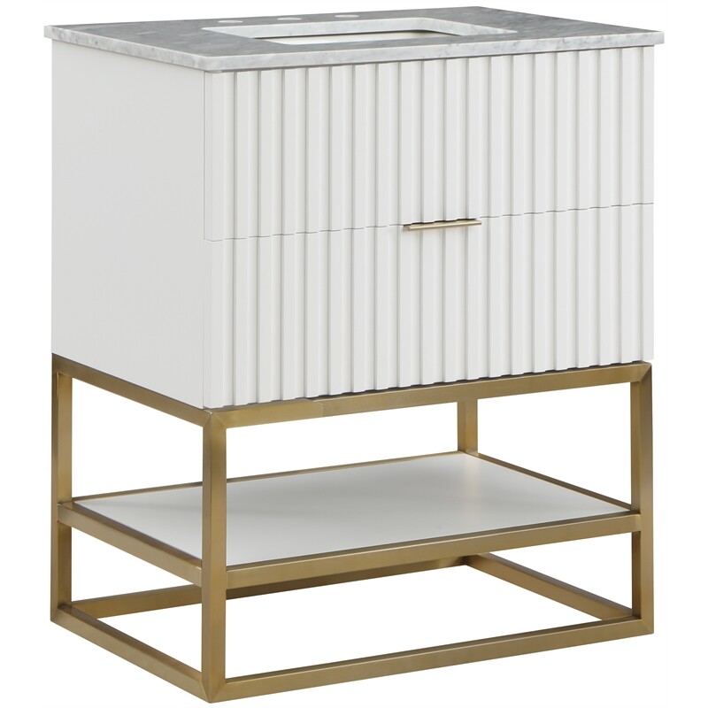 Maklaine Modern / Contemporary Rich White Finish Bathroom Vanity