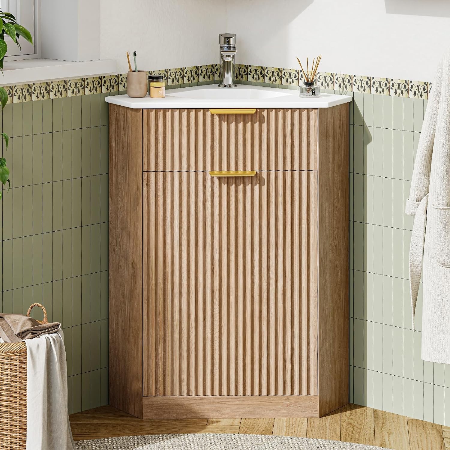 Corner Bathroom Vanity Sink Combo，Bathroom Cabinet for Small Space, Freestanding