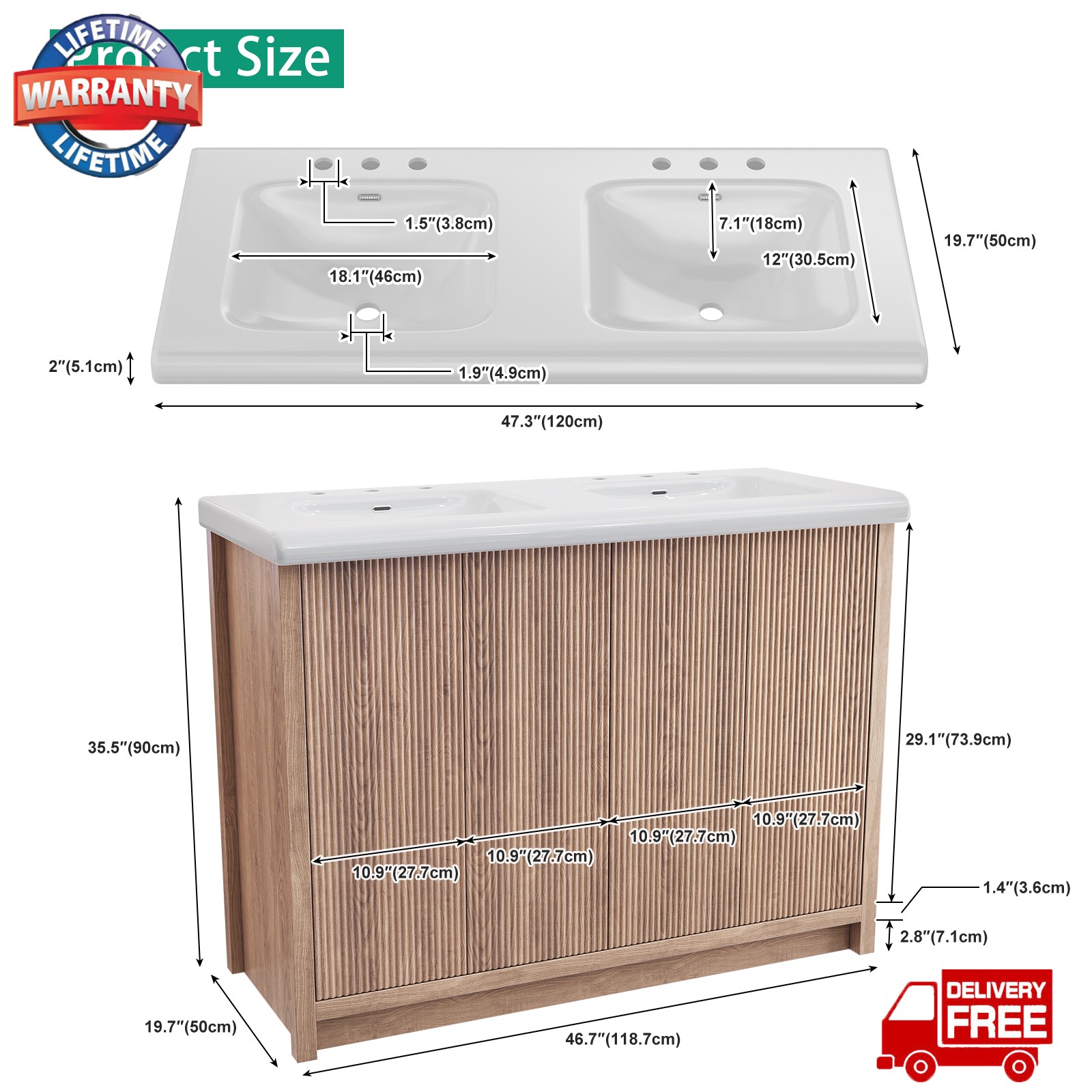 47.3″ Bathroom Vanity Set Storage Cabinet with Ceramic Sink Combo us STOCK