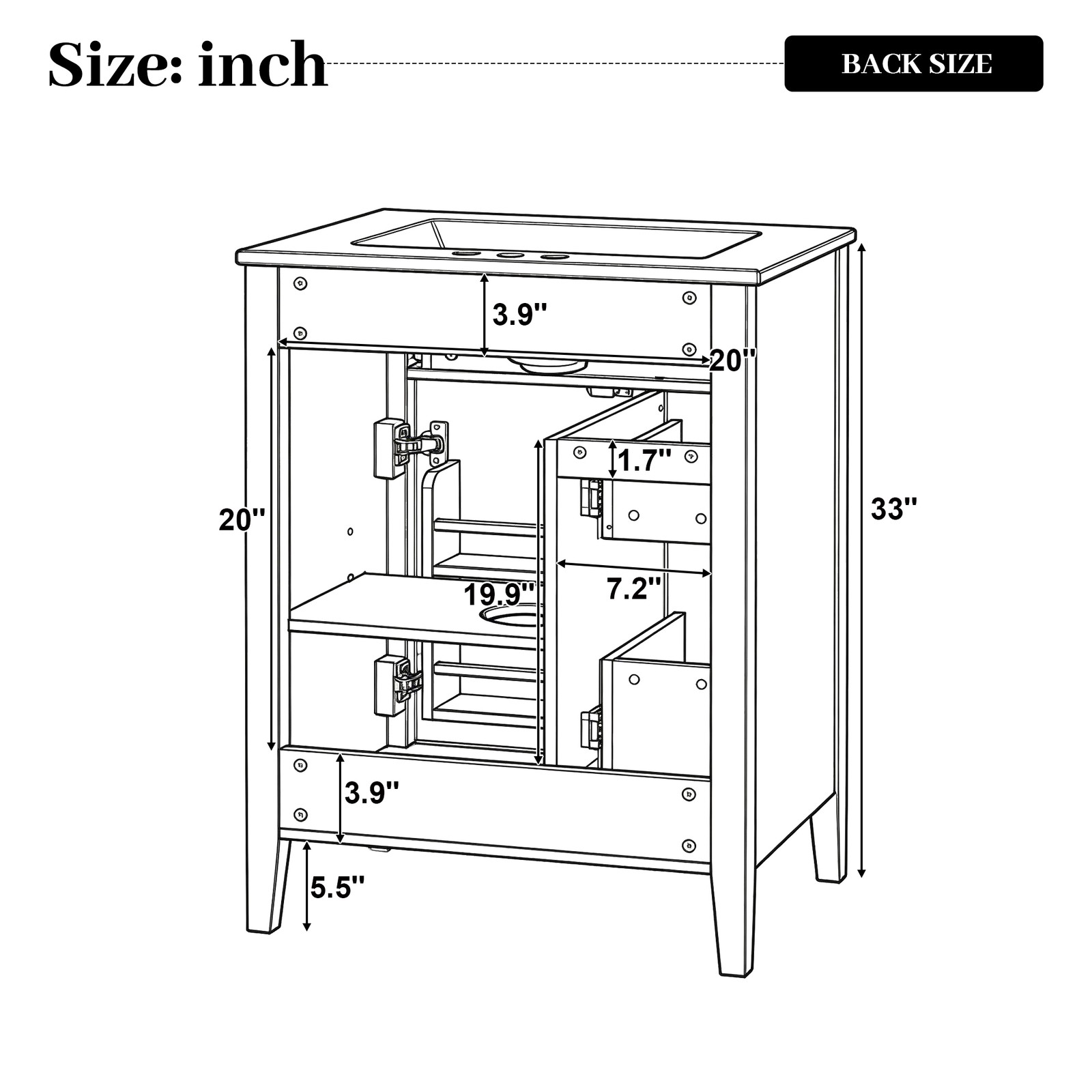 24″ Blue Gray Bathroom Vanity with Ceramic Sink & Soft-Close Drawers