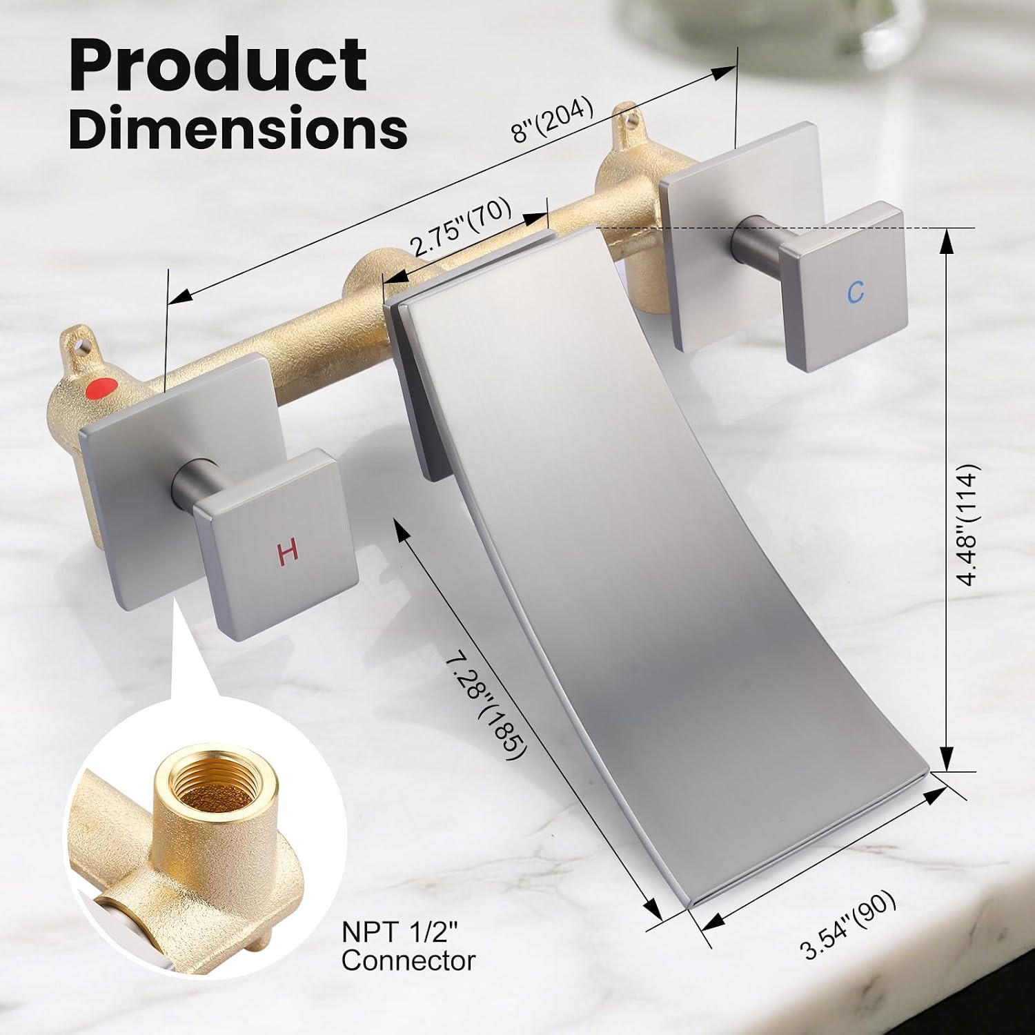 Wall Mount Bathroom Sink Faucets – for Vanity, Lavatory, Restroom with Dual Hand