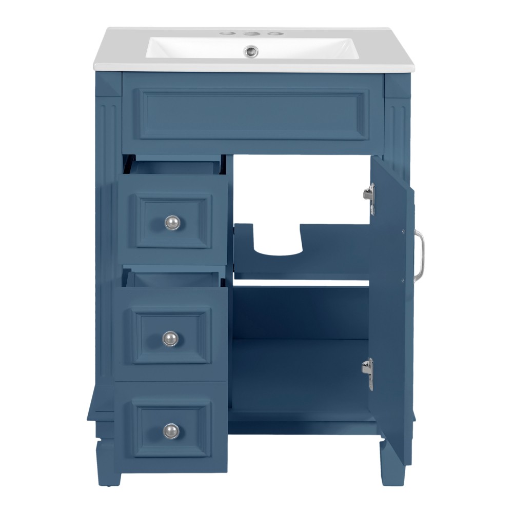 24 Inch Modern Blue Bathroom Vanity with Ceramic Sink Solid Wood MDF Cabinet