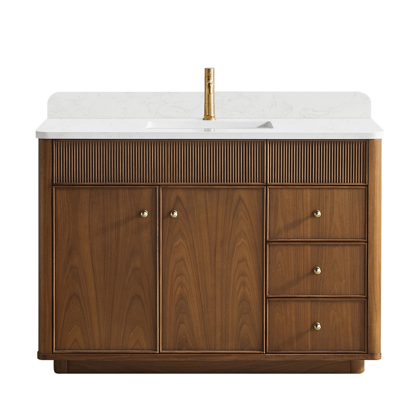 Zogno 48″ Single Sink Bath Vanity in Natural Walnut with White Grain Stone Top