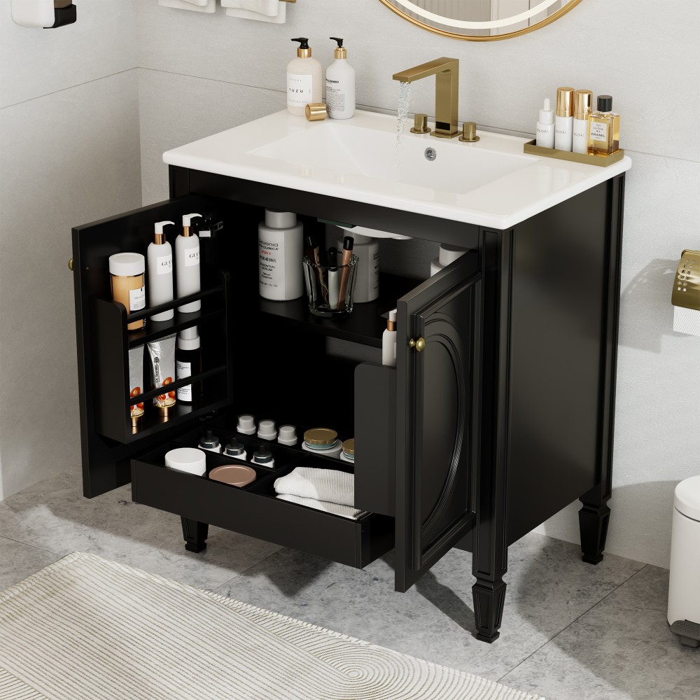 30″ Bathroom Vanity with Sink, Two Doors with Shelf, Soft Close Door Hinges