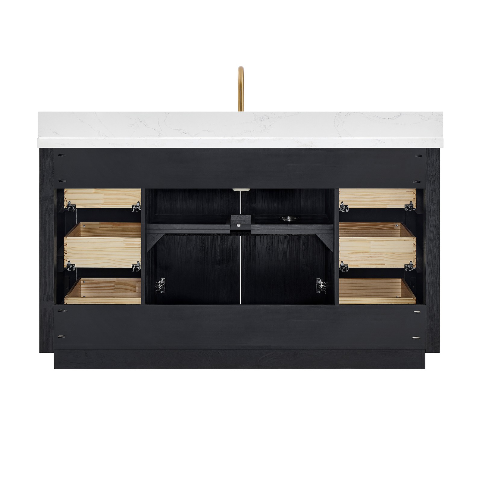 Cadiz 60″ Single Bathroom Vanity in Fir Wood Black with Composite Stone Top