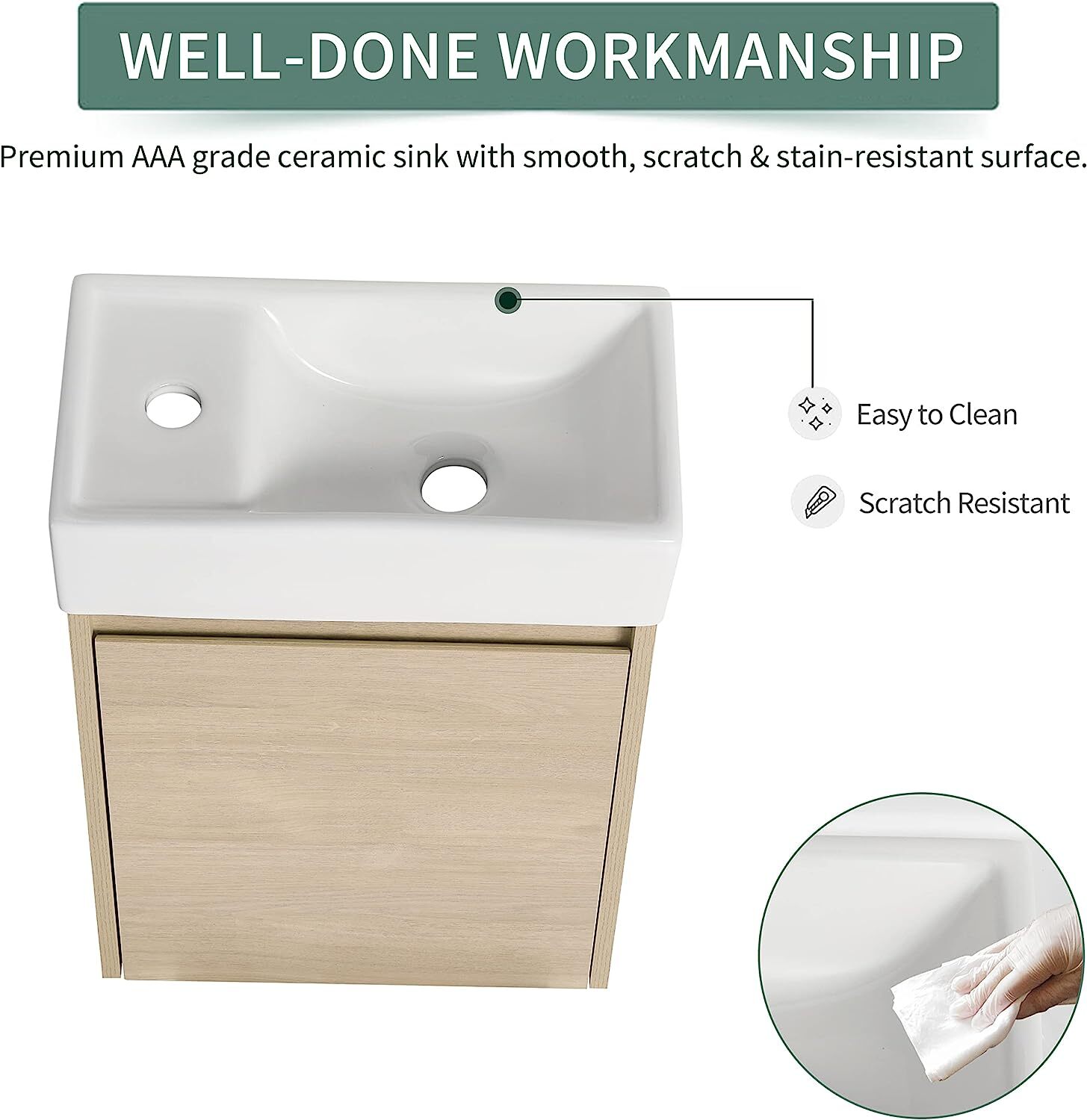 US SHIP 16-In ch Bathroom Vanity with Single Sink Wood Cabinet Small Bathroom
