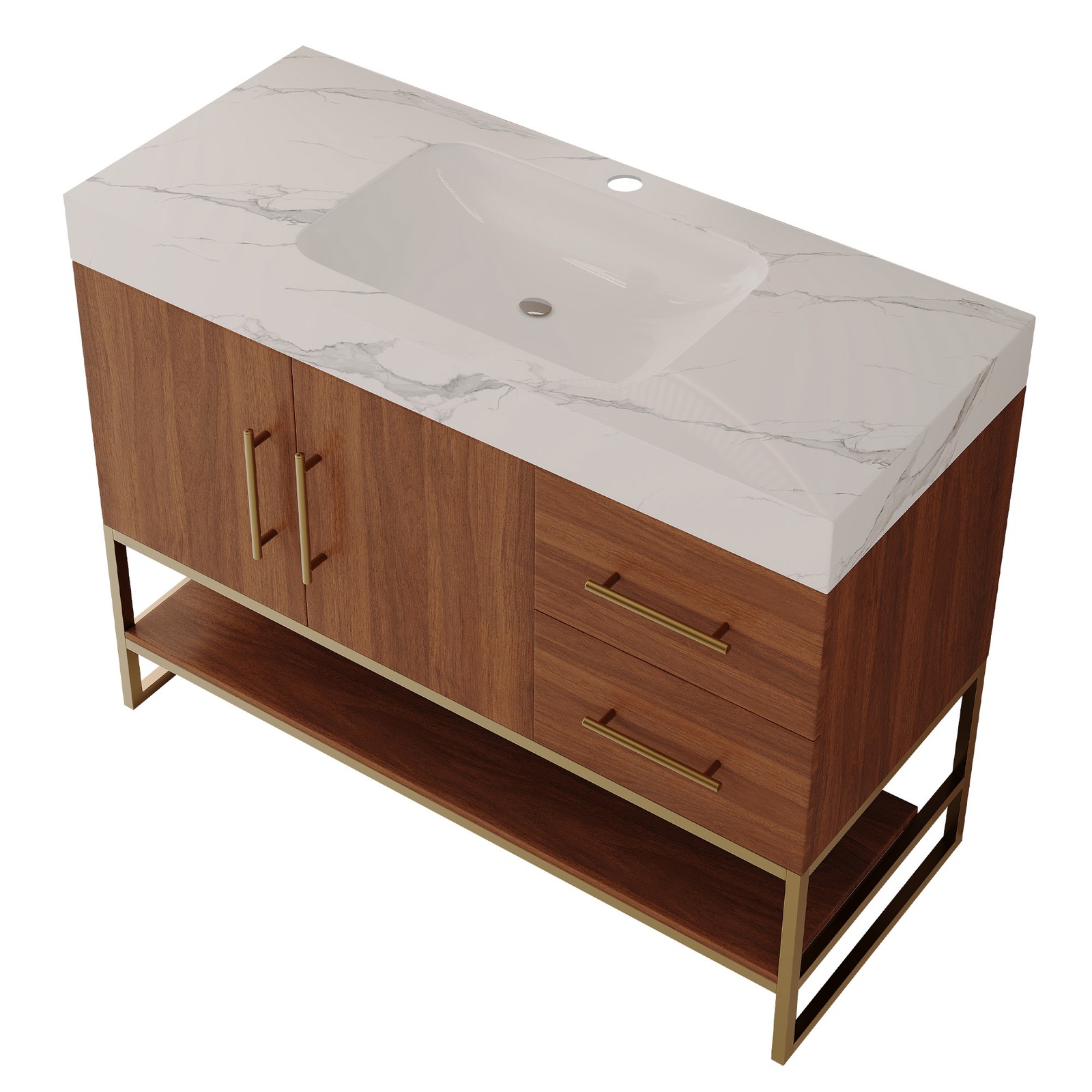 36″ Modern Bathroom Vanity w/Seamless Ceramic Sink & Sintered Stone Top Walnut