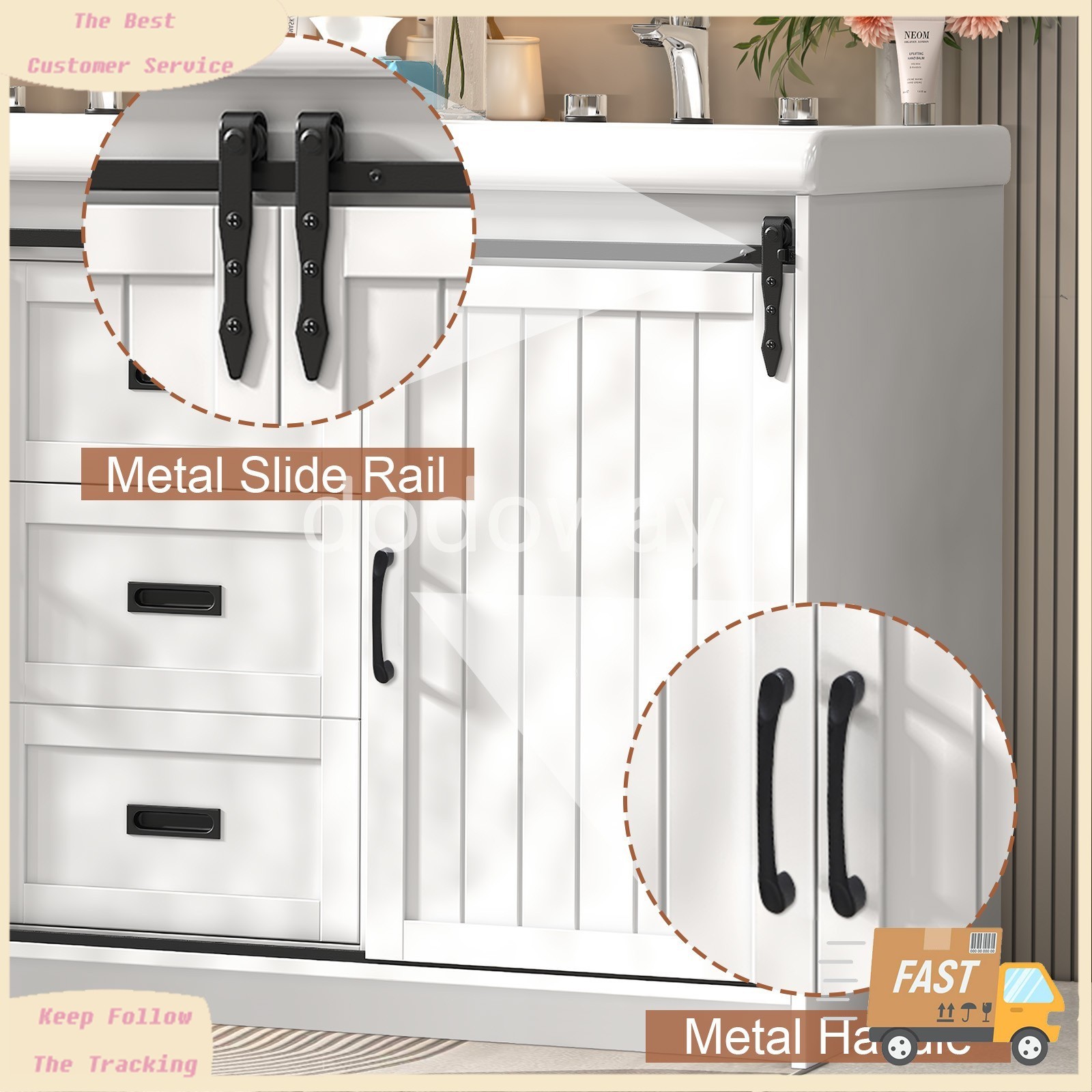 47″ Large Bathroom 2 Vanity Ceramic Sink Set Cabinet with Drawers & Cabinets