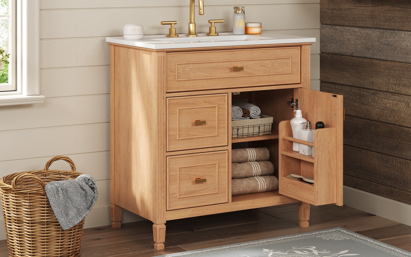 30″ Bathroom Vanity with Sink, Cabinet, Drawers, Solid Wood & MDF