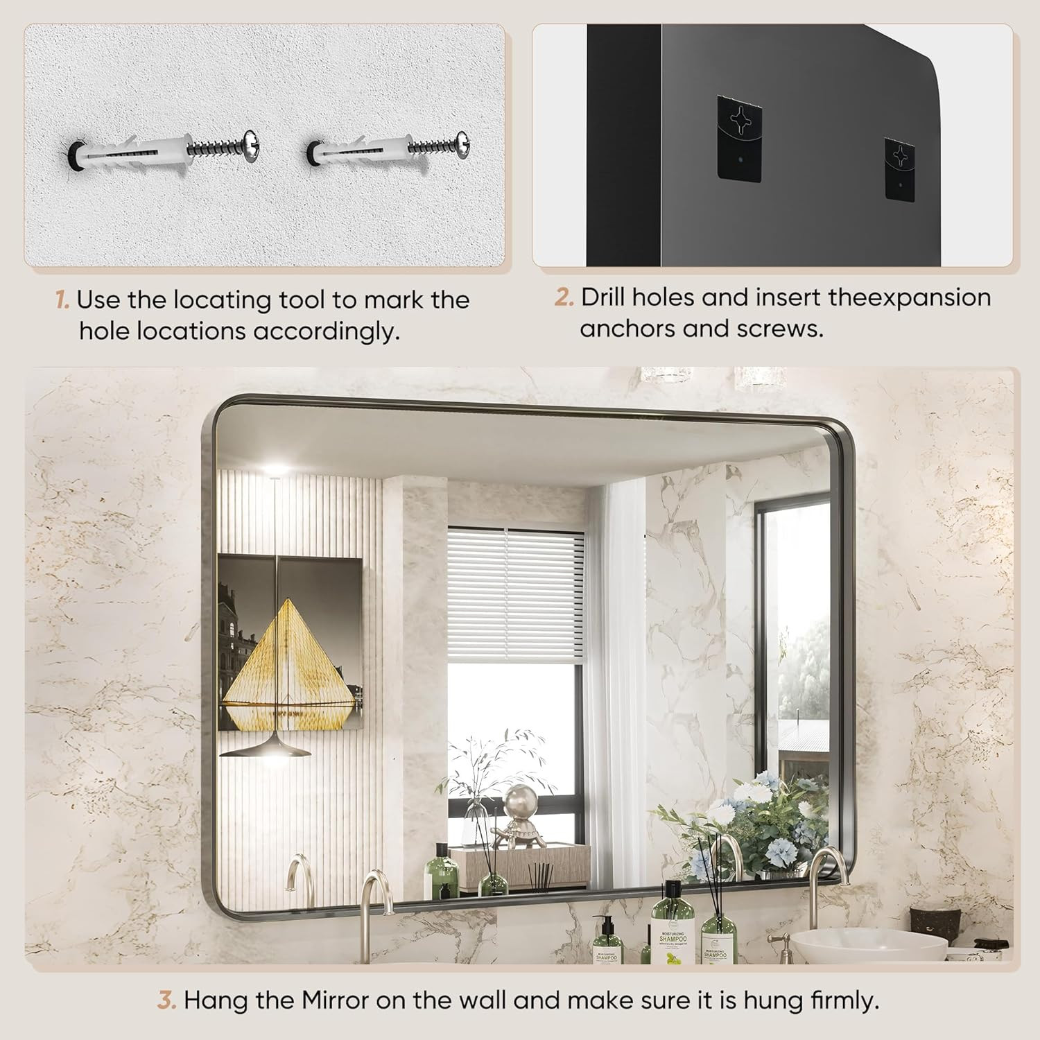 Black Metal Framed Vanity Rounded Rectangle Bathroom Mirrors for over Sink Wall,