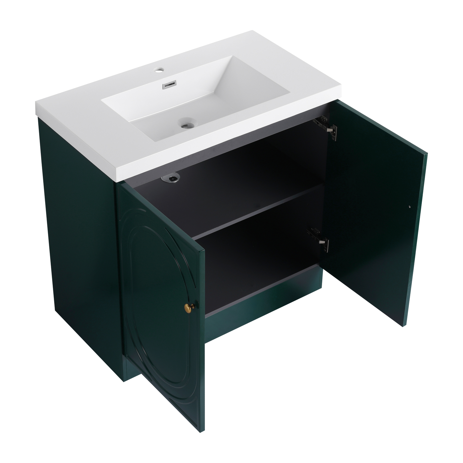 36inch Plywood Freestanding Bathroom Vanity Cabinet Dark Green Resin Sink Basin